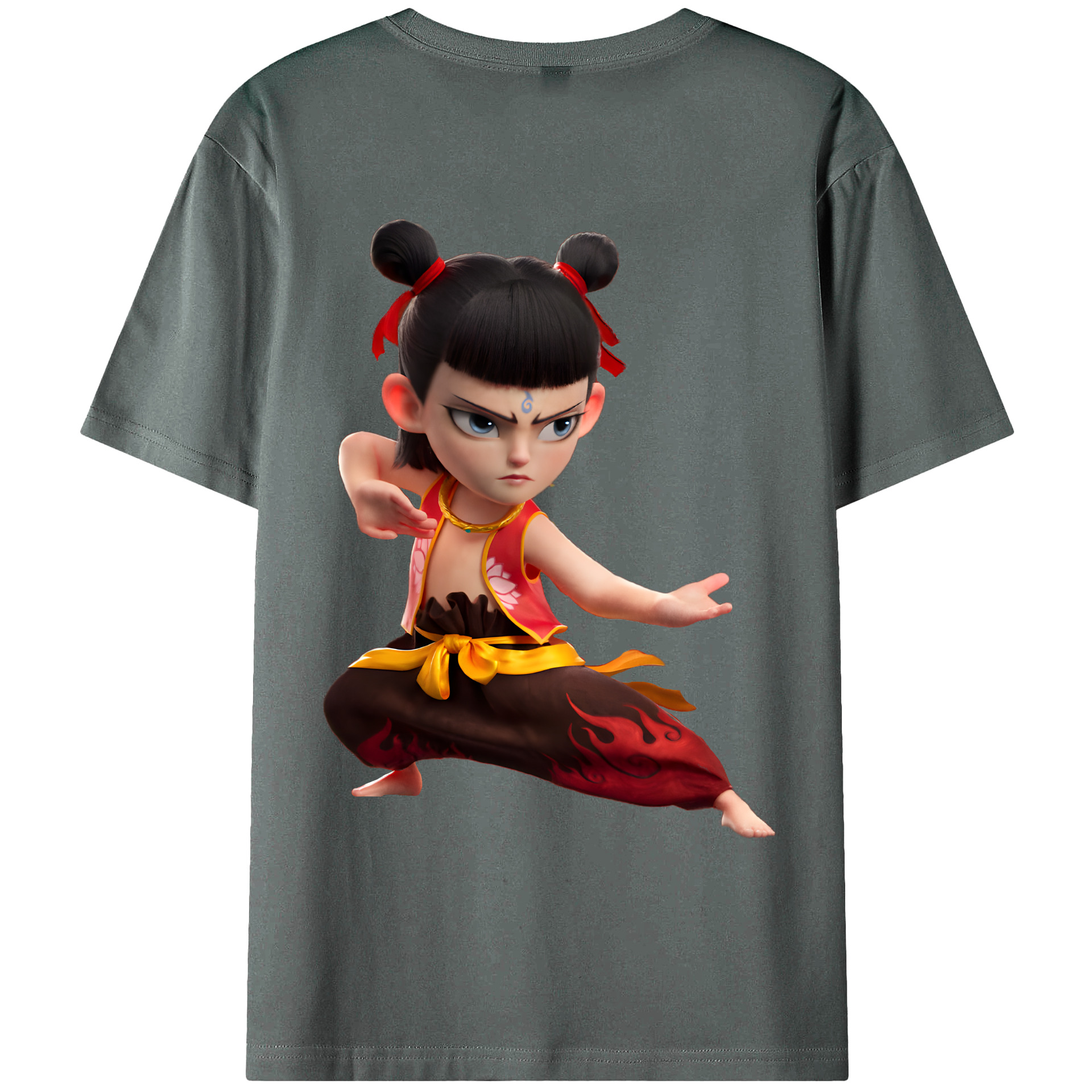（画像用） Ne Zha 2 ナタ 魔童の大暴れ 綿100％ メンズ半袖Tシャツ（バックプリント） 通気性